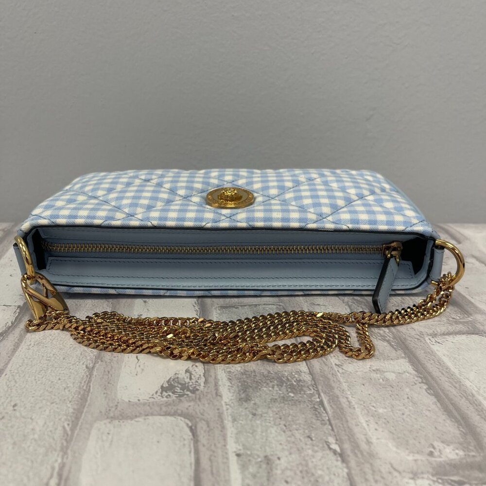 Versace Gold Medusa Quilted Shoulder Bag w/ Blue & White Check - NWT - Picture 5 of 11